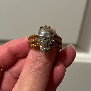 Alexander McQueen Gold tone and Silver tone Skull Ring with Swarovski crystals